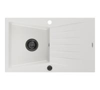 Mexen Cesar fregadero de granito de 1 cubeta con escurridor 775 x 470 mm, blanco, sifón negro - 6514771010-20-B 16362 5905315013378