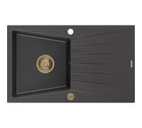 Mexen Cesar fregadero de granito de 1 cubeta con escurridor 775 x 470 mm, negro moteado, sifón dorado - 6514771010-76-G 16280 5905315012234