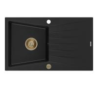 Mexen Cesar fregadero de granito de 1 cubeta con escurridor 775 x 470 mm, negro, sifón dorado - 6514771010-77-G 16281 5905315012241