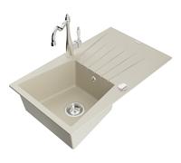 Mexen Cesar fregadero de granito de 1 cubeta con escurridor y grifo de cocina Carla, beige - 6514-69-670700-00 18416 5905315040947