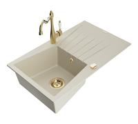 Mexen Cesar fregadero de granito de 1 cubeta con escurridor y grifo de cocina Carla, beige - 6514-69-670700-50 18423 5905315040961