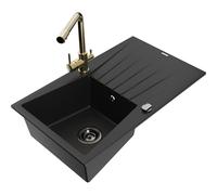 Mexen Cesar fregadero de granito de 1 cubeta con escurridor y grifo de cocina Duero, negro - 6514-77-671600-50-B 18564 5905315025821