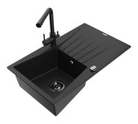 Mexen Cesar fregadero de granito de 1 cubeta con escurridor y grifo de cocina Duero, negro - 6514-77-671600-70-B 18567 5905315025838