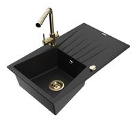Mexen Cesar fregadero de granito de 1 cubeta con escurridor y grifo de cocina Duero, negro - 6514-77-671600-50 18560 5905315025814