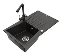 Mexen Cesar fregadero de granito de 1 cubeta con escurridor y grifo de cocina Duero, negro/oro metálico - 6514-75-671600-70 18532 5905315025746