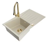 Mexen Cesar fregadero de granito de 1 cubeta con escurridor y grifo de cocina Elia, beige - 6514-69-670101-50 19954 5905315030719