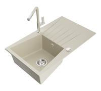 Mexen Cesar fregadero de granito de 1 cubeta con escurridor y grifo de cocina Flora, beige - 6514-69-670401-09 20973 5905315061560