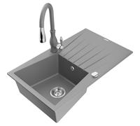 Mexen Cesar fregadero de granito de 1 cubeta con escurridor y grifo de cocina Savita, gris - 6514-71-672601-71 17804 5905315035882