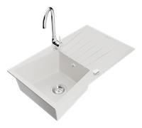 Mexen Cesar fregadero de granito de 1 cubeta con escurridor y grifo de cocina Telma, blanco - 6514-20-670200-00 6312 5907709160767