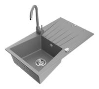 Mexen Cesar fregadero de granito de 1 cubeta con escurridor y grifo de cocina Telma, gris - 6514-71-670200-71 6317 5907709160811