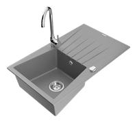 Mexen Cesar fregadero de granito de 1 cubeta con escurridor y grifo de cocina Telma, gris - 6514-71-670200-00 6316 5907709160804