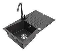 Mexen Cesar fregadero de granito de 1 cubeta con escurridor y grifo de cocina Telma, negro moteado - 6514-76-670200-76 6323 5907709160873