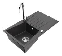 Mexen Cesar fregadero de granito de 1 cubeta con escurridor y grifo de cocina Telma, negro moteado - 6514-76-670200-00 6322 5907709160866
