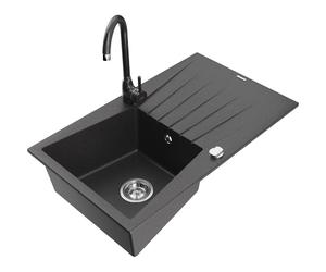 Mexen Cesar fregadero de granito de 1 cubeta con escurridor y grifo de cocina Telma, negro moteado - 6514-76-670200-76 6323 5907709160873