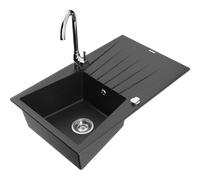 Mexen Cesar fregadero de granito de 1 cubeta con escurridor y grifo de cocina Telma, negro/plata - 6514-73-670200-00 6318 5907709160828