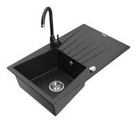 Mexen Cesar fregadero de granito de 1 cubeta con escurridor y grifo de cocina Telma, negro/plata - 6514-73-670200-70 6319 5907709160835