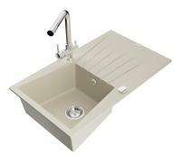 Mexen Cesar fregadero de granito de 1 cuenca con escurridor y grifo de cocina Duero, beige - 6514-69-671600-00 18473 5905315025579