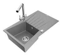 Mexen Cesar Fregadero de granito de 1 cuenco con escurridor y grifo de cocina Duero, gris - 6514-71-671600-00 18481 5905315025616
