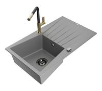 Mexen Cesar fregadero de granito de 1 fregadero con escurridor y grifo de cocina Flora, gris - 6514-71-670401-57-B 20982 5905315061652