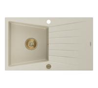 Mexen Cesar fregadero de granito de 1 seno con escurridor 775 x 470 mm, beige, sifón dorado - 6514771010-69-G 16275 5905315012197
