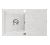 Mexen Cesar fregadero de granito de 1 seno con escurridor 775 x 470 mm, blanco, sifón cromado - 6514771010-20 4022 5907709194717