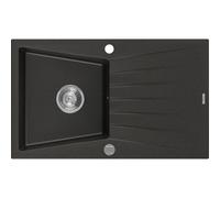 Mexen Cesar fregadero de granito de 1 seno con escurridor 775 x 470 mm, negro/dorado metálico, sifón cromado - 6514771010-75 4026 5907709194762