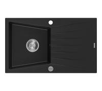 Mexen Cesar fregadero de granito de 1 seno con escurridor 775 x 470 mm, negro, sifón cromado - 6514771010-77 4028 5907709194786