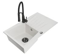 Mexen Cesar fregadero de granito de 1 seno con escurridor y grifo de cocina Aster, blanco - 6514-20-73450-70-B 19256 5905315047182