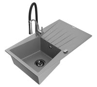 Mexen Cesar fregadero de granito de 1 seno con escurridor y grifo de cocina Aster, gris - 6514-71-73450-07-B 19263 5905315047274
