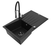Mexen Cesar fregadero de granito de 1 seno con escurridor y grifo de cocina Aster, negro - 6514-77-73450-07-B 19283 5905315047519