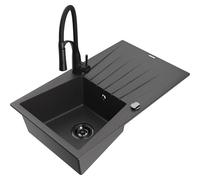 Mexen Cesar fregadero de granito de 1 seno con escurridor y grifo de cocina Aster, negro moteado - 6514-76-73450-70-B 19281 5905315047489