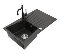 Mexen Cesar fregadero de granito de 1 seno con escurridor y grifo de cocina Carla, negro/metalizado dorado - 6514-75-670700-70 18454 5905315041111