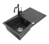 Mexen Cesar fregadero de granito de 1 seno con escurridor y grifo de cocina Carla, negro moteado - 6514-76-670700-76 18467 5905315041166