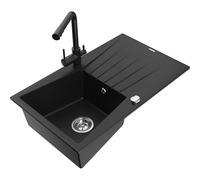 Mexen Cesar fregadero de granito de 1 seno con escurridor y grifo de cocina Duero, negro - 6514-77-671600-70 18573 5905315025845