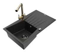 Mexen Cesar fregadero de granito de 1 seno con escurridor y grifo de cocina Duero, negro/oro metálico - 6514-75-671600-50-B 18524 5905315025722