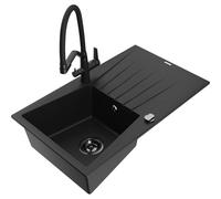 Mexen Cesar fregadero de granito de 1 seno con escurridor y grifo de cocina Duo, negro - 6514-77-671701-70-B 22917 5905315102591