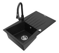 Mexen Cesar fregadero de granito de 1 seno con escurridor y grifo de cocina Elia, negro - 6514-77-670101-70 19993 5905315030962