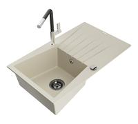 Mexen Cesar fregadero de granito de 1 seno con escurridor y grifo de cocina Flora, beige - 6514-69-670401-07-B 20972 5905315061553