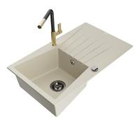 Mexen Cesar fregadero de granito de 1 seno con escurridor y grifo de cocina Flora, beige - 6514-69-670401-57-B 20975 5905315061584
