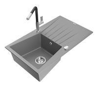 Mexen Cesar fregadero de granito de 1 seno con escurridor y grifo de cocina Flora, gris - 6514-71-670401-07 20979 5905315061621