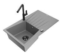 Mexen Cesar fregadero de granito de 1 seno con escurridor y grifo de cocina Flora, gris - 6514-71-670401-70-B 20983 5905315061669