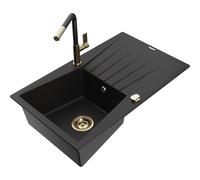 Mexen Cesar fregadero de granito de 1 seno con escurridor y grifo de cocina Flora, negro - 6514-77-670401-57-G 21009 5905315061928