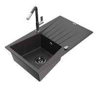 Mexen Cesar fregadero de granito de 1 seno con escurridor y grifo de cocina Flora, negro moteado - 6514-76-670401-08-B 21000 5905315061836