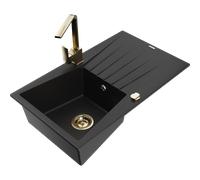 Mexen Cesar fregadero de granito de 1 seno con escurridor y grifo de cocina Rita, negro - 6514-77-670300-50 17659 5905315020697