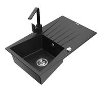 Mexen Cesar fregadero de granito de 1 seno con escurridor y grifo de cocina Rita, negro/plateado metálico - 6514-73-670300-70 17639 5905315020574