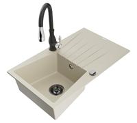 Mexen Cesar fregadero de granito de 1 seno con escurridor y grifo de cocina Savita, beige - 6514-69-672601-70 17795 5905315035837