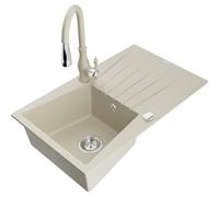 Mexen Cesar fregadero de granito de 1 seno con escurridor y grifo de cocina Savita, beige - 6514-69-672601-69 17765 5905315035813