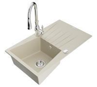 Mexen Cesar fregadero de granito de 1 seno con escurridor y grifo de cocina Savita, beige - 6514-69-672601-00 17764 5905315035806