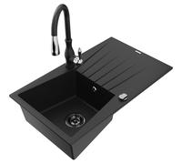 Mexen Cesar fregadero de granito de 1 seno con escurridor y grifo de cocina Savita, negro - 6514-77-672601-70-B 17857 5905315036063