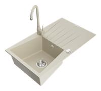 Mexen Cesar fregadero de granito de 1 seno con escurridor y grifo de cocina Telma, beige - 6514-69-670200-69 6315 5907709160798